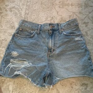 Madewell The Mom Jean Light Blue Distressed Jean Shorts